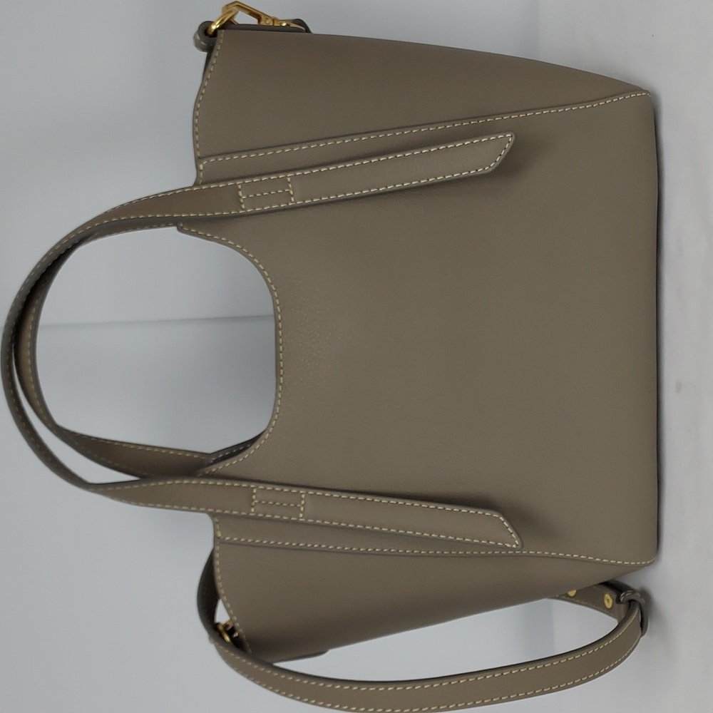 J. McLaughlin Taupe Tote with Gold Accents - Picture 4 of 10